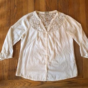 Lucky Brand 3/4 Sleeve Polkadot Lace Top